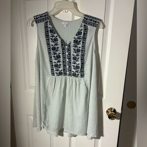 J. Jill Palest Green with Navy Embroidered Blouse